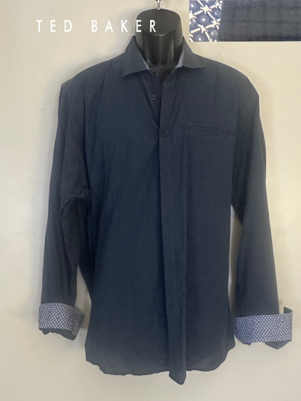 Ted Baker Contrast Long Sleeve Shirt Ted size 7 ~XL Gently worn 100% cotton